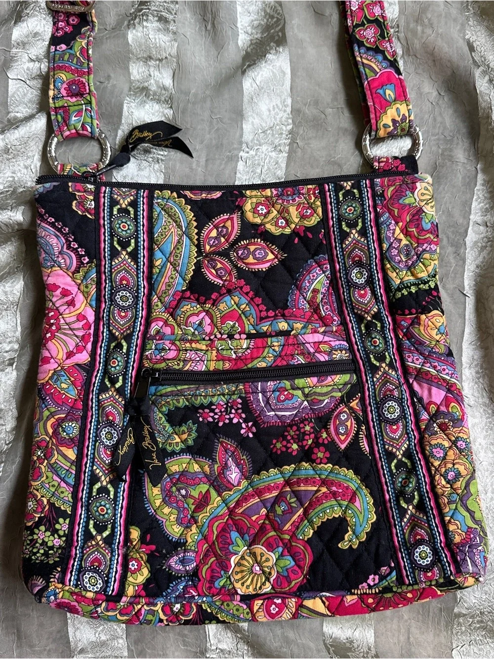 Vera Bradley Symphony in Hue Black Multicolor Paisley Quilted Crossbody Bag